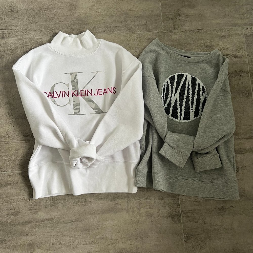 Set of 2 DKNY Gray & CK Jeans White Sweatshirts Size S